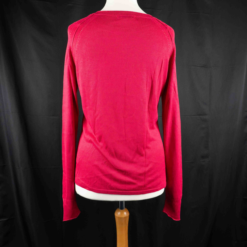 Next pink lightweight sweater with fine knit detailing on raglan sleeves and neckline.