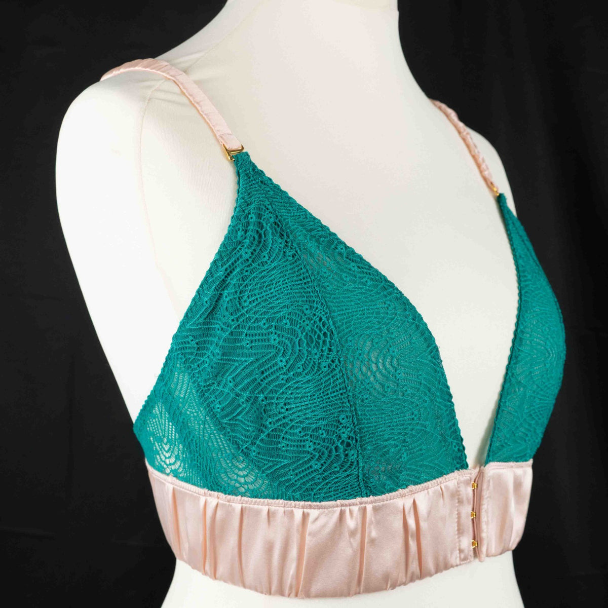 Love Rose Lingerie Large Green and Pink Silky Bralette NWT