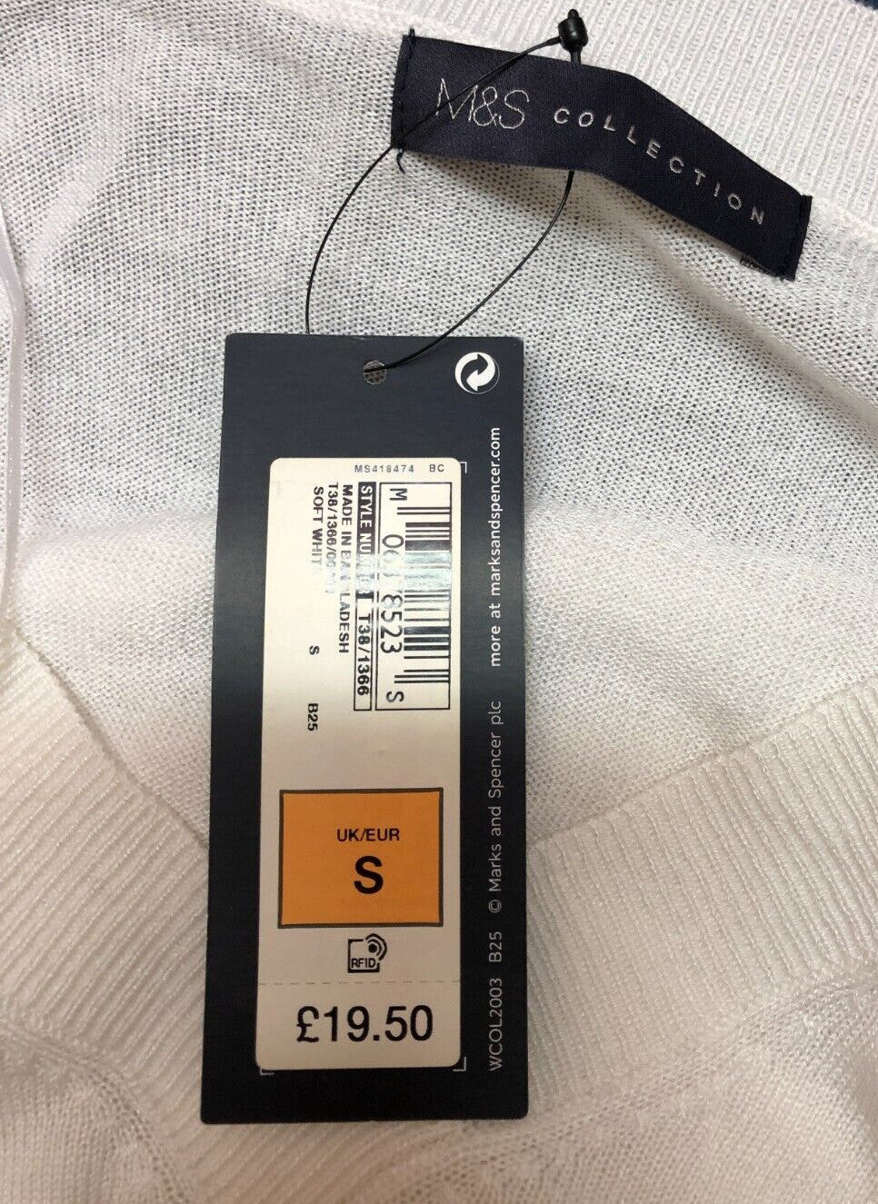M&amp;S Summer Top Small Soft White V-Neck Long Sleeve New with Tags