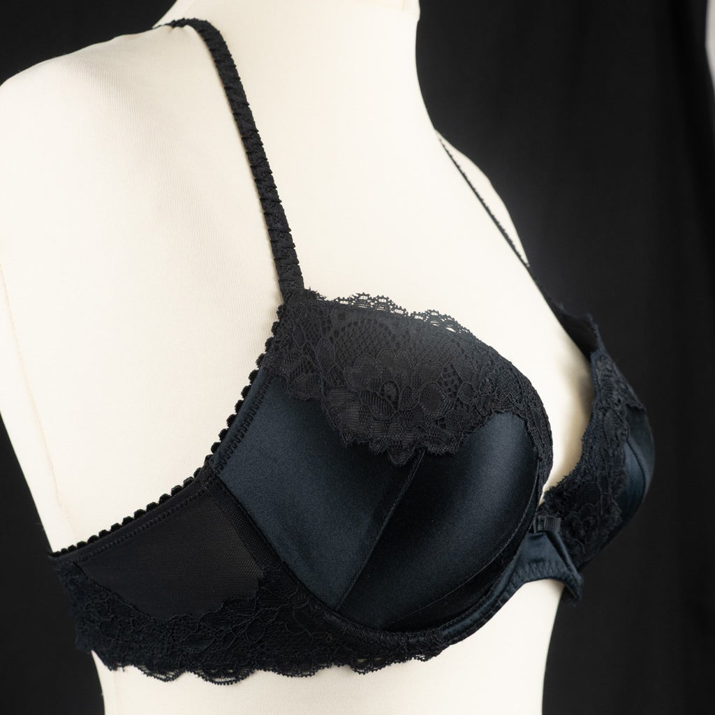F&amp;F Bra 32C Black Plunge Silk Blend Underwired Padded New with Tags