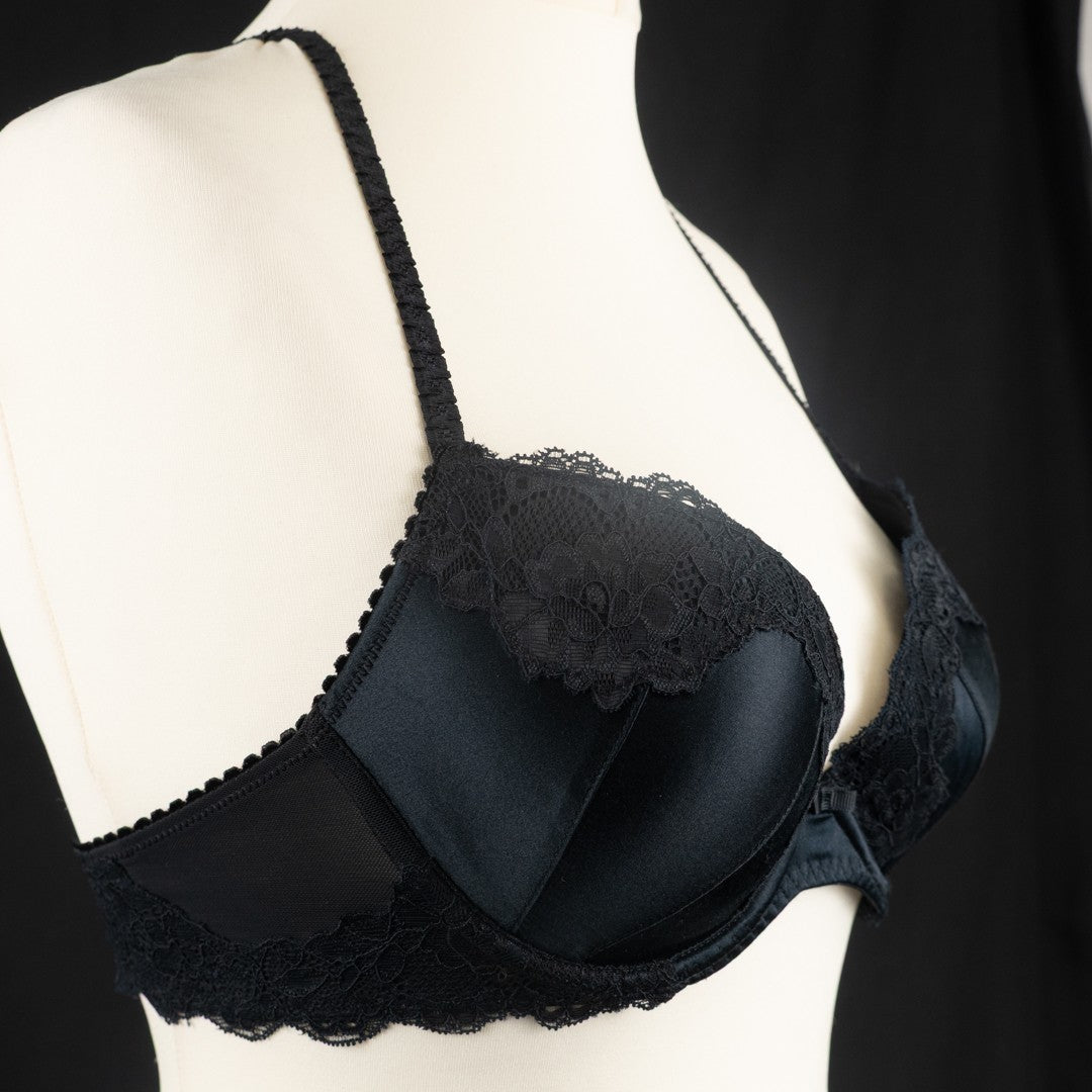 F&amp;F Bra 32C Black Plunge Silk Blend Underwired Padded New with Tags