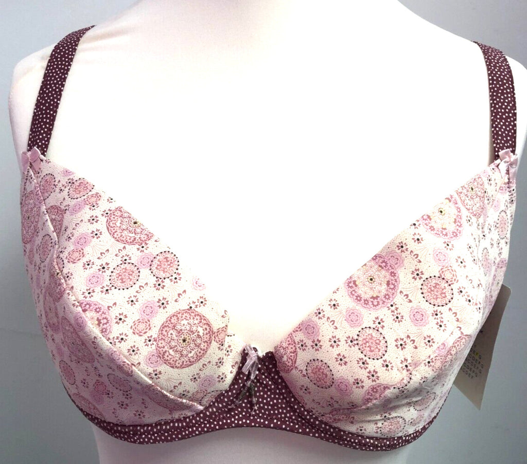 Corin Bra 34F Pink/Brown Plunge Underwired Padded Floral Print Madi 12804 BNWT