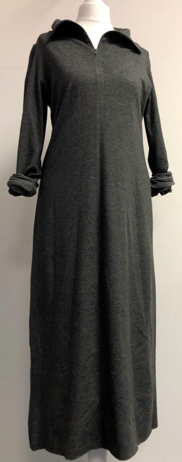 DKNY Midi Dress UK- Small Grey Zipped V-Neck Collar Pre-Owned