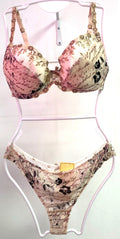 Corin Bra and Thong Set 34B Thong Medium White/Brown/Black Removable Pads BNWT