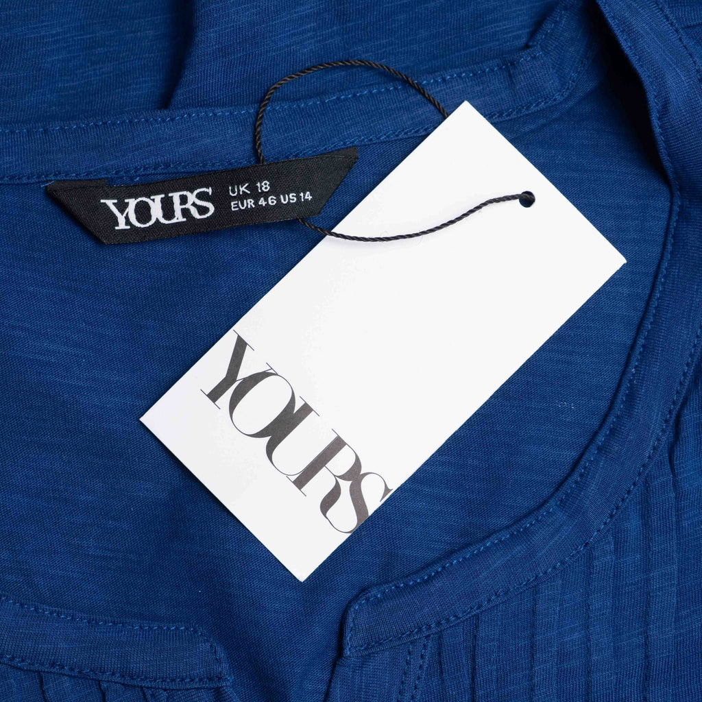 Yours navy blue sleeveless tunic top with scoop neckline and button placket details.