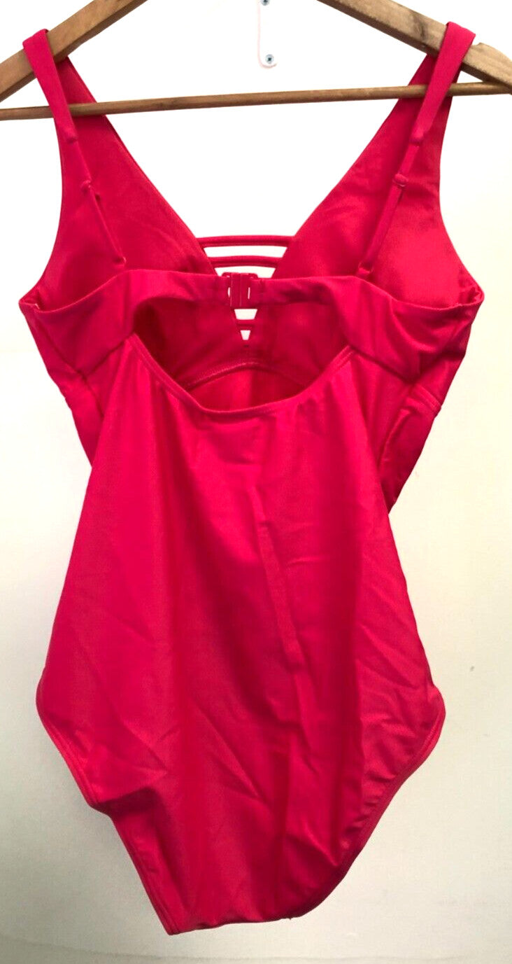 Swimsuit UK14 Pink Non-Wired Padded Plunge Strappy Cut Out TY756 New with Tags