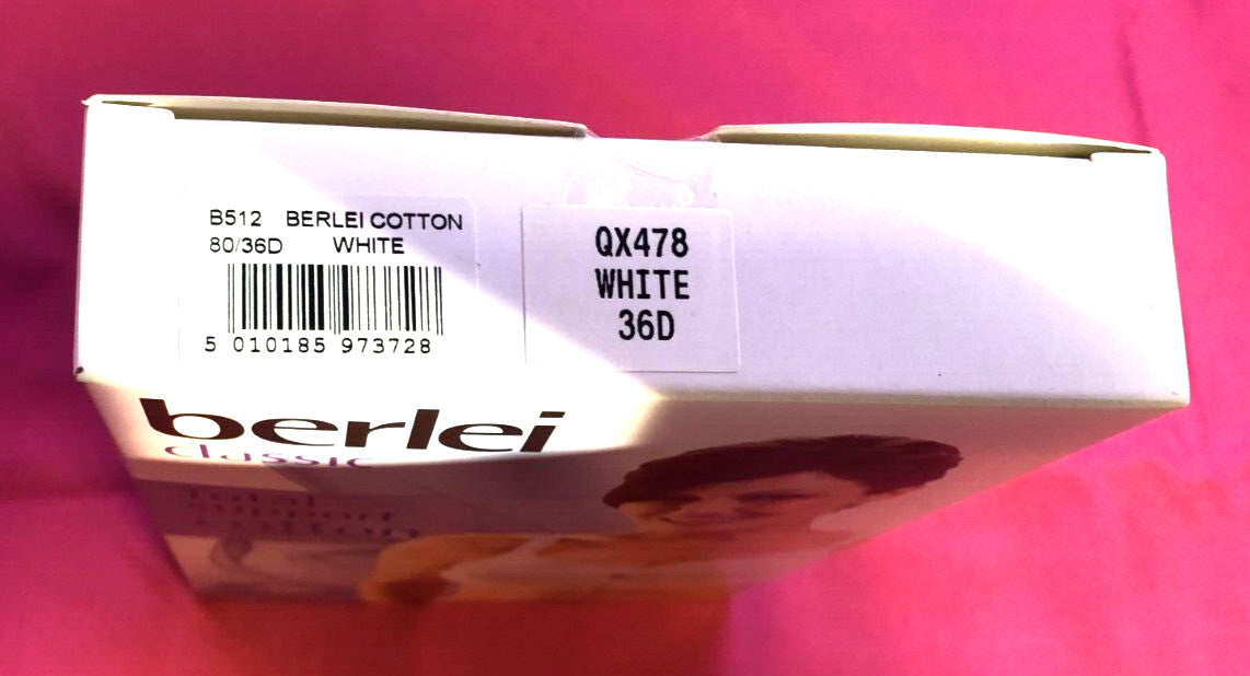 Berlei Classic Bra 36D White Non-Wired Non Padded B512 Cotton Blend New +Tags