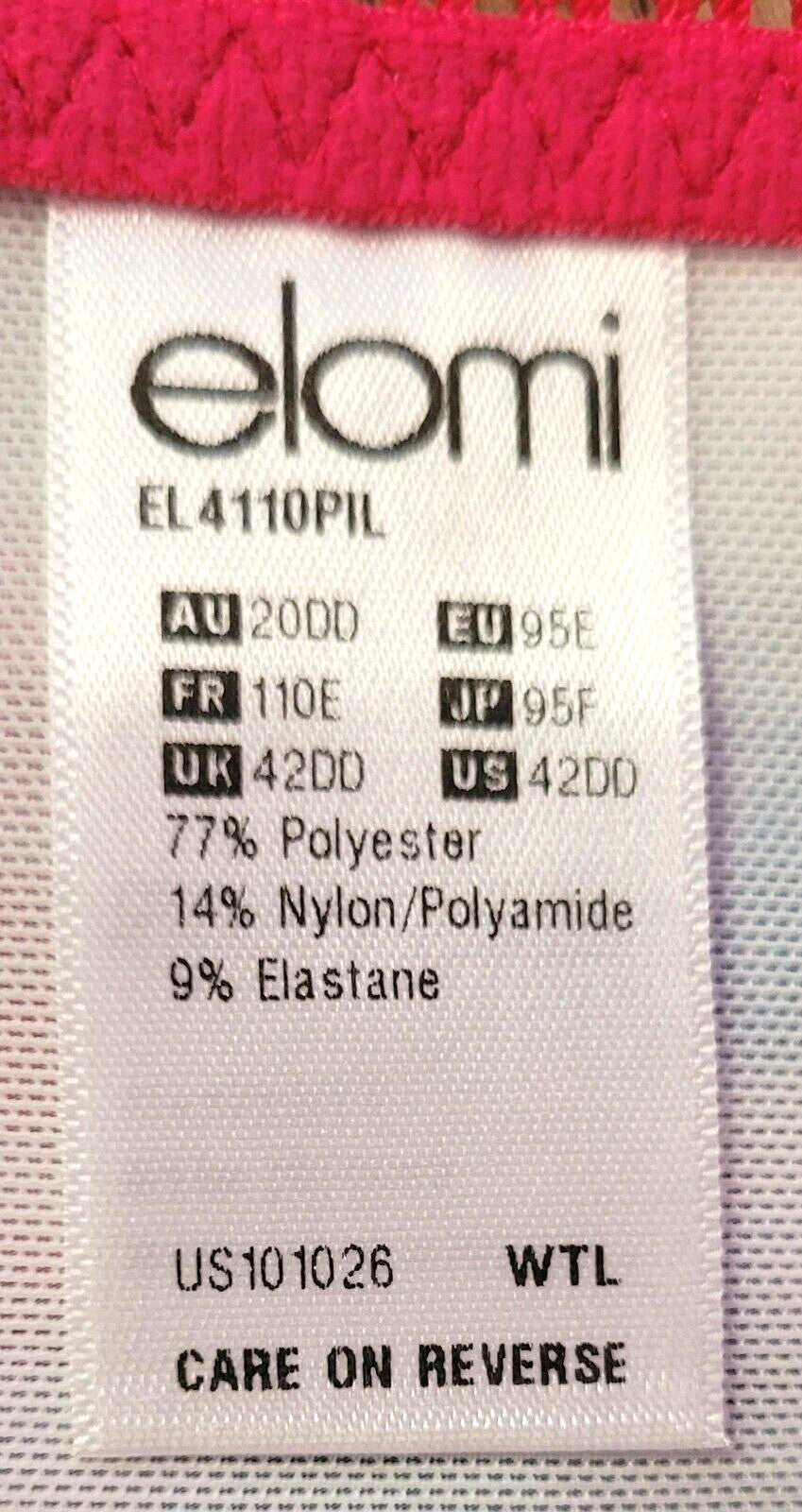 ELOMI Bra 42DD Pink Floral Full Cup Underwired Non Padded Morgan EL4110 BNWT