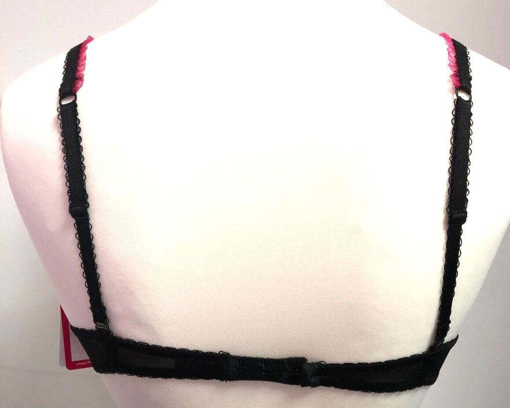 Bonbon Lingerie Bra 34B Black/Pink Plunge Underwired Padded New with Tags