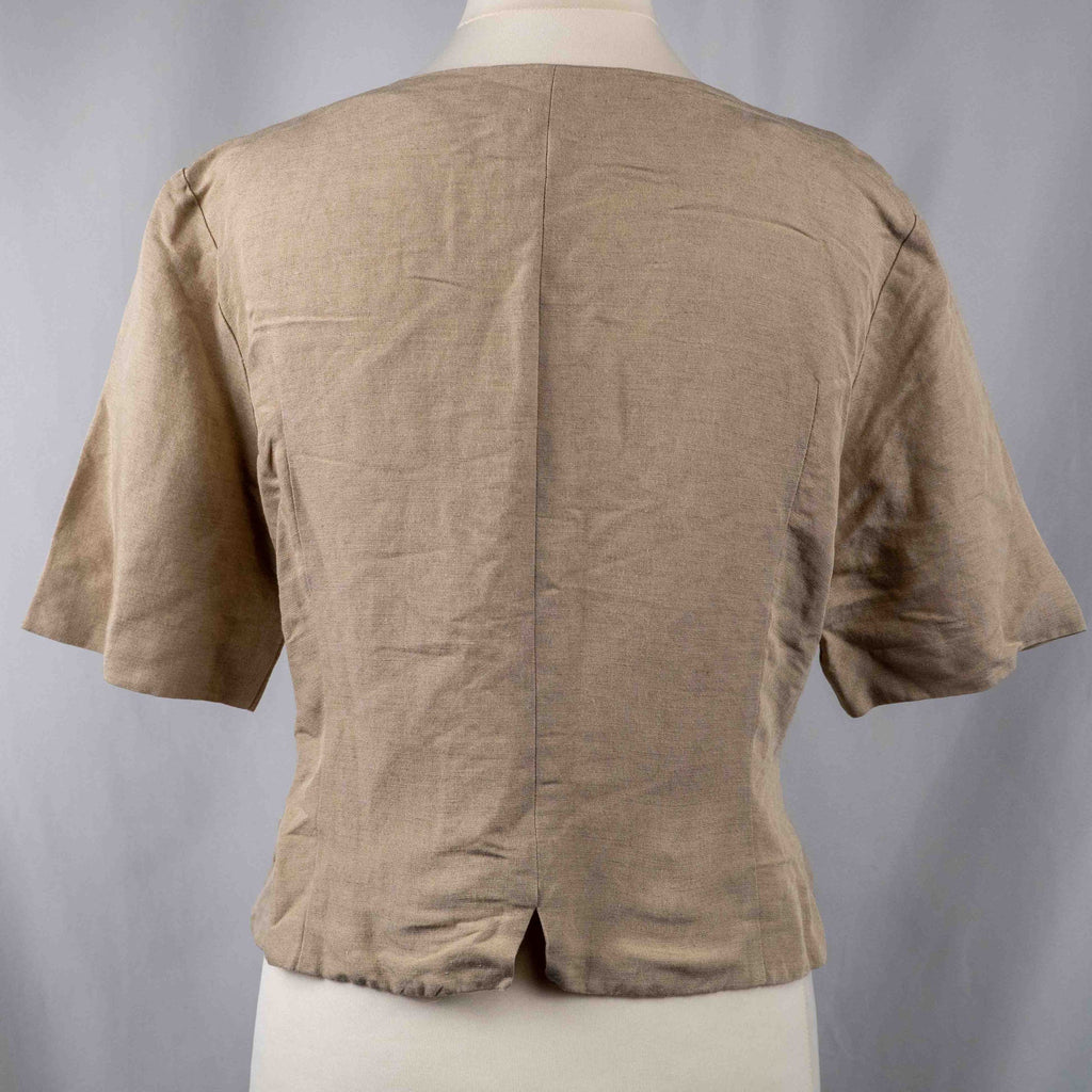 Jaeger beige linen tunic blouse with wooden buttons and back vent detail.