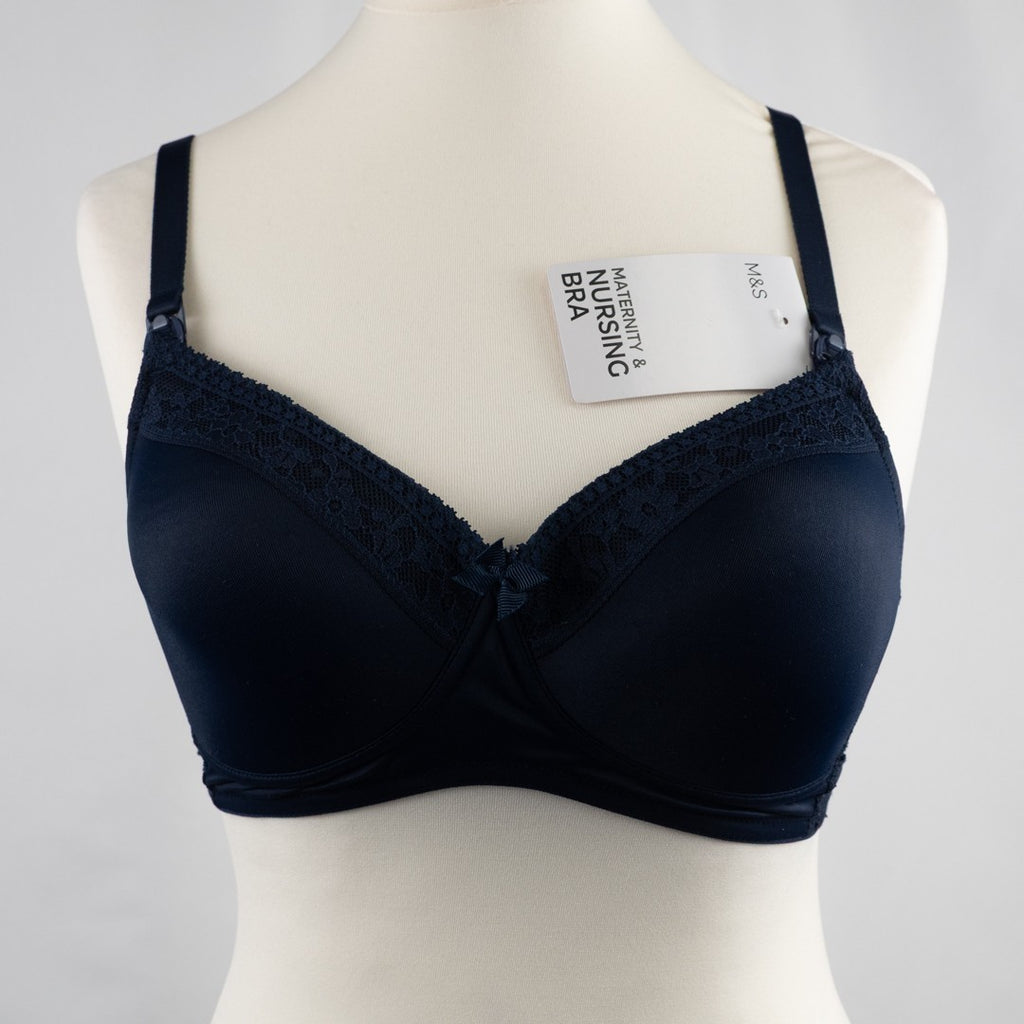 M&amp;S Maternity Nursing Bra 34C Navy Drop Down Cups Non-Wired New with Tags