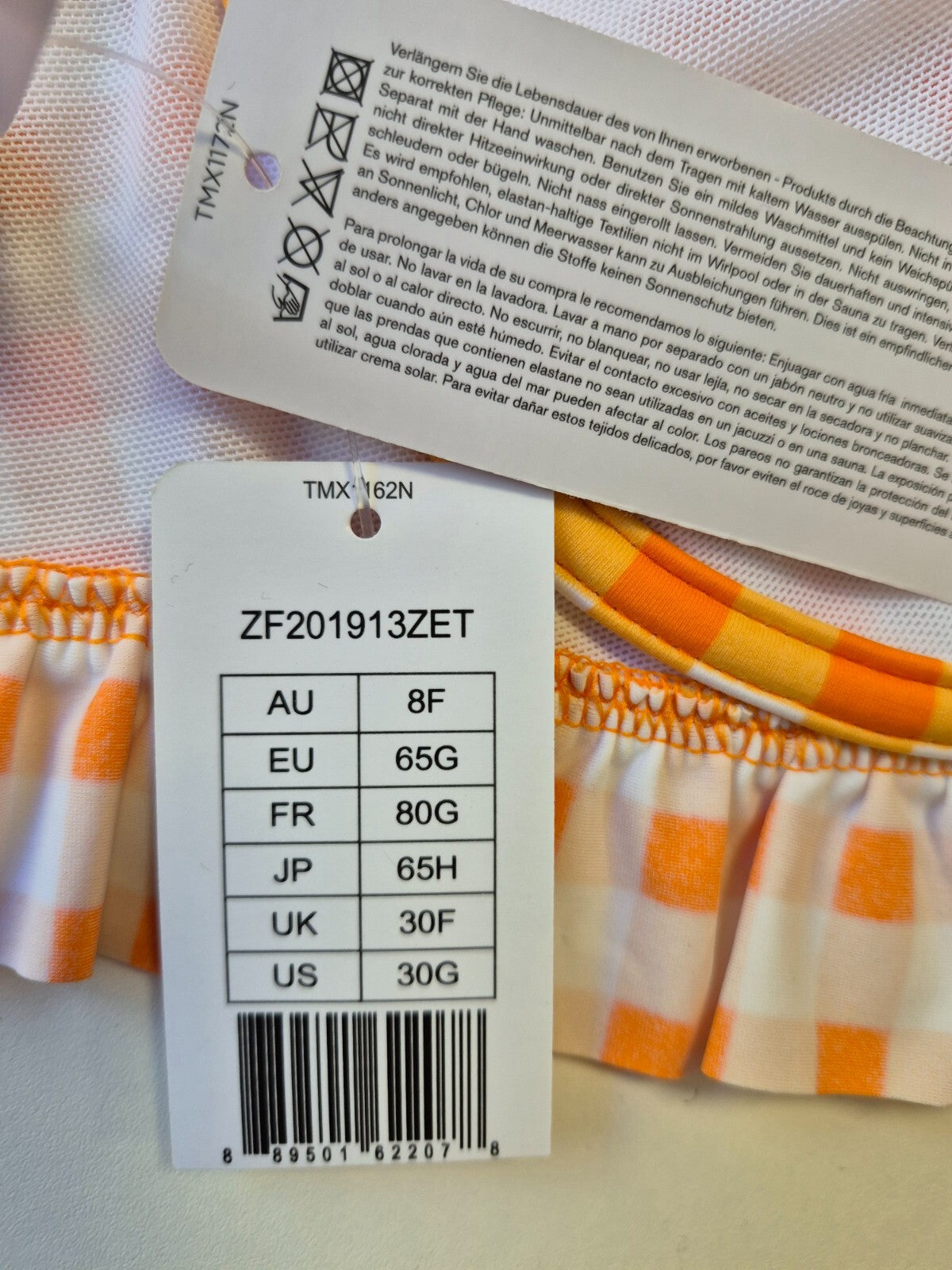 Freya Bikini Top Orange/White 30F NWT