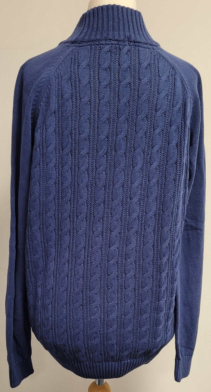 COTTON TRADERS Jumper UK-Medium Blue Turtle Neck Cable Knit  Cotton Pre-Owned