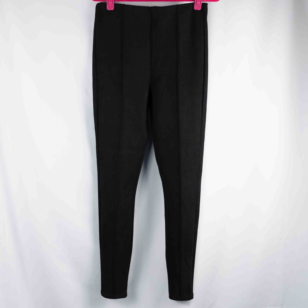 New Look black leggings with elasticated waistband and central line detail, size 10.