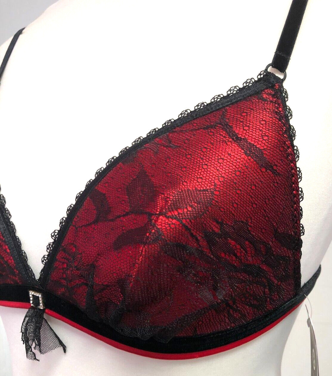 Bonbon Lingerie Bra 34B Red/Black Plunge Non-Wired Padded New with Tags
