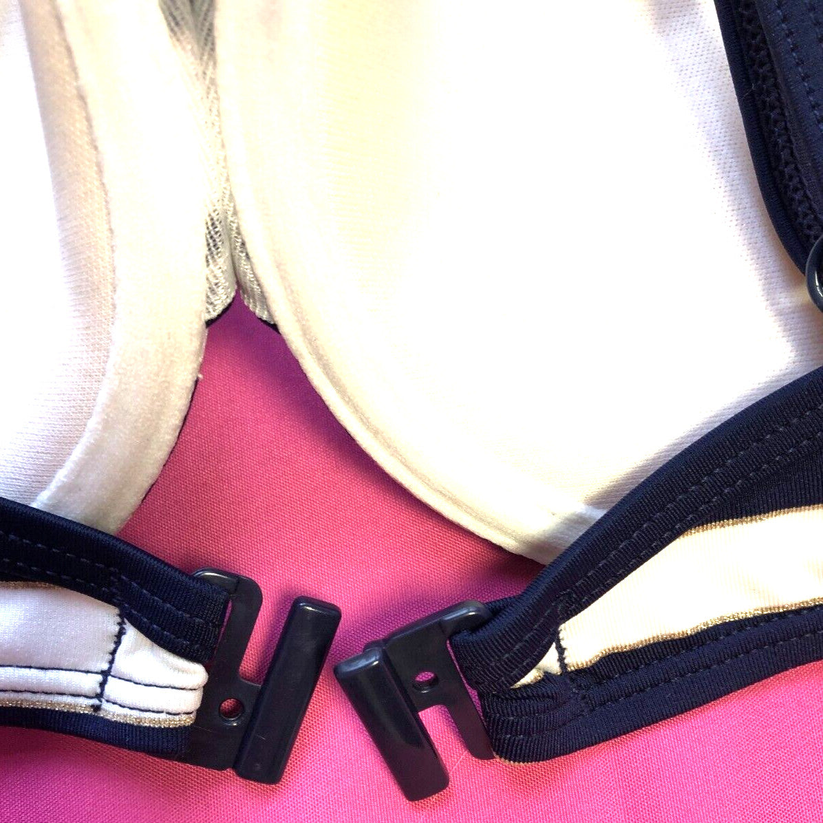 Panache Atlantis Bikini Top 30C Navy/Cream Gold Trim Underwired Padded Polly NWT