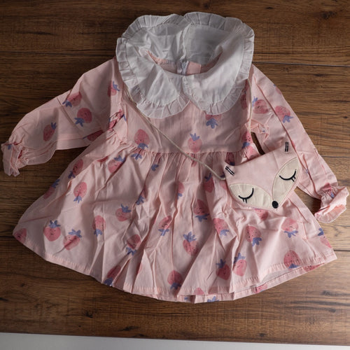 Baby Girls Dress Pink/White Strawberry Print Size 8 Machine Washable New + Tags