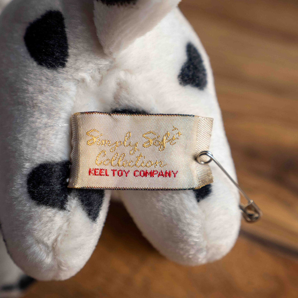 Keel Toy Company Dalmatian stuffed animal white with black spots, soft plush material.