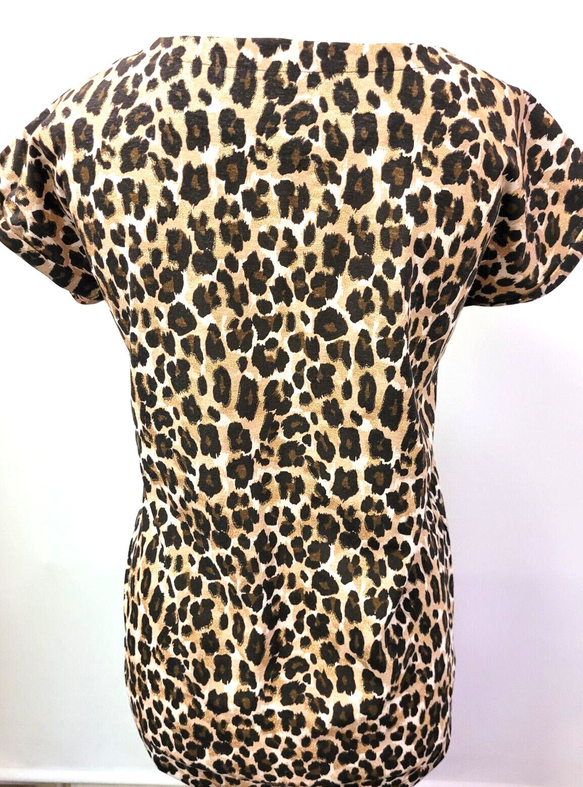 Next Tunic Top UK6 Brown Mix Leopard Print Round Neck Cap Sleeve Pre-Owned