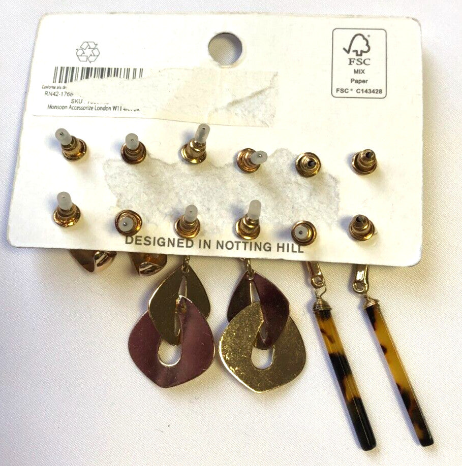 Accessorize Earrings Set of 6 Brown/Gold Designed in Notting Hill New
