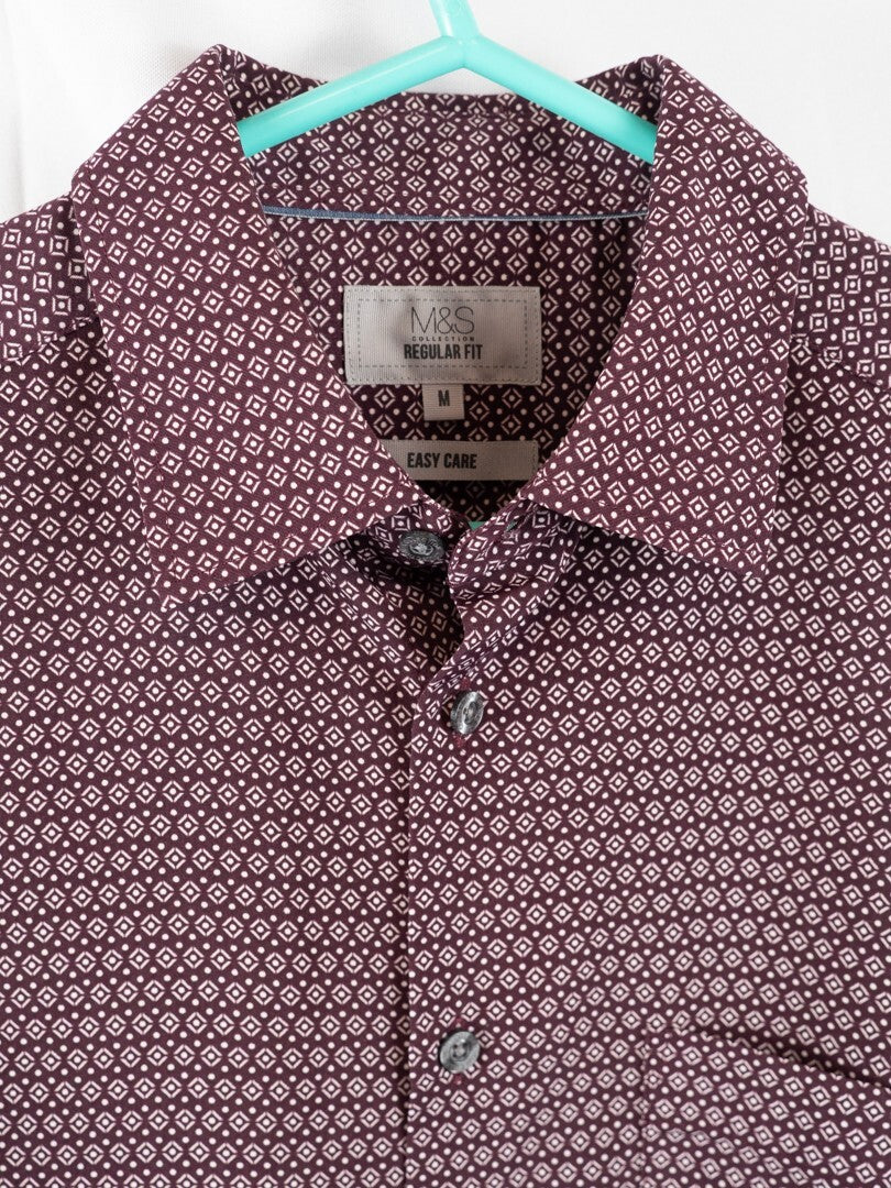 M&amp;S Men's Shirt Burgundy Medium Pre-Owned