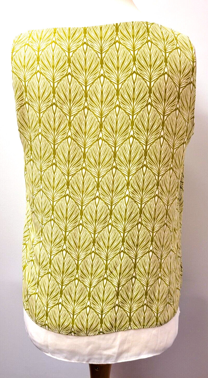 Jasper Conran Tunic Top UK12 Cream/Green Leaf Print Sleeveless Pre-Owned