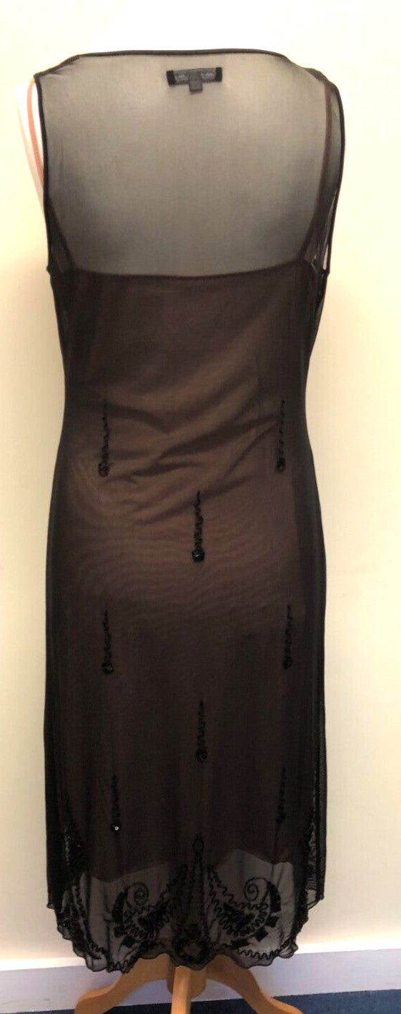 Evening Dress UK16 Black Midi Sleeveless V-Neck Sequin/Bead Detailing by Coast