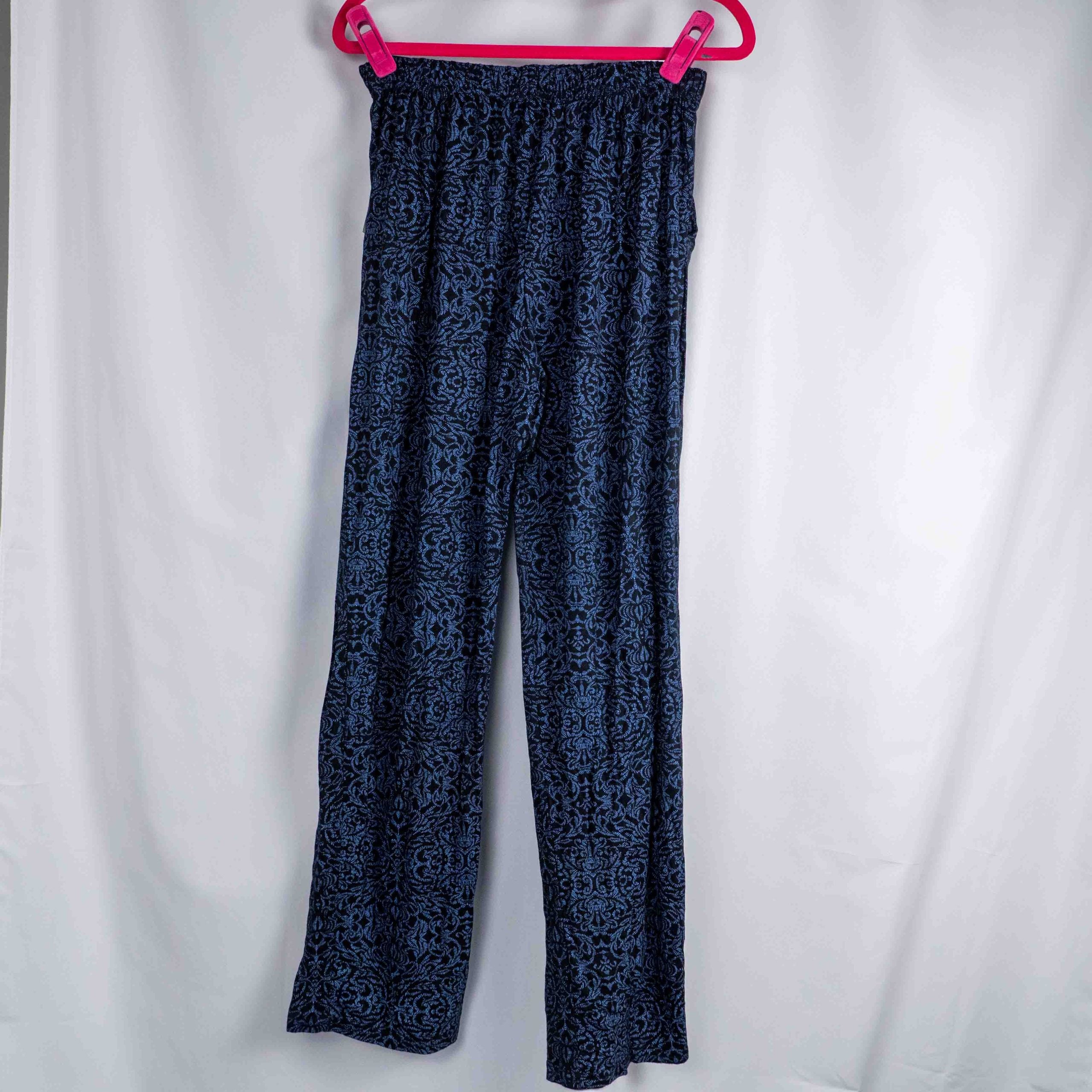 ME loungewear black and blue floral patterned pants with elastic waistband, new with tags.