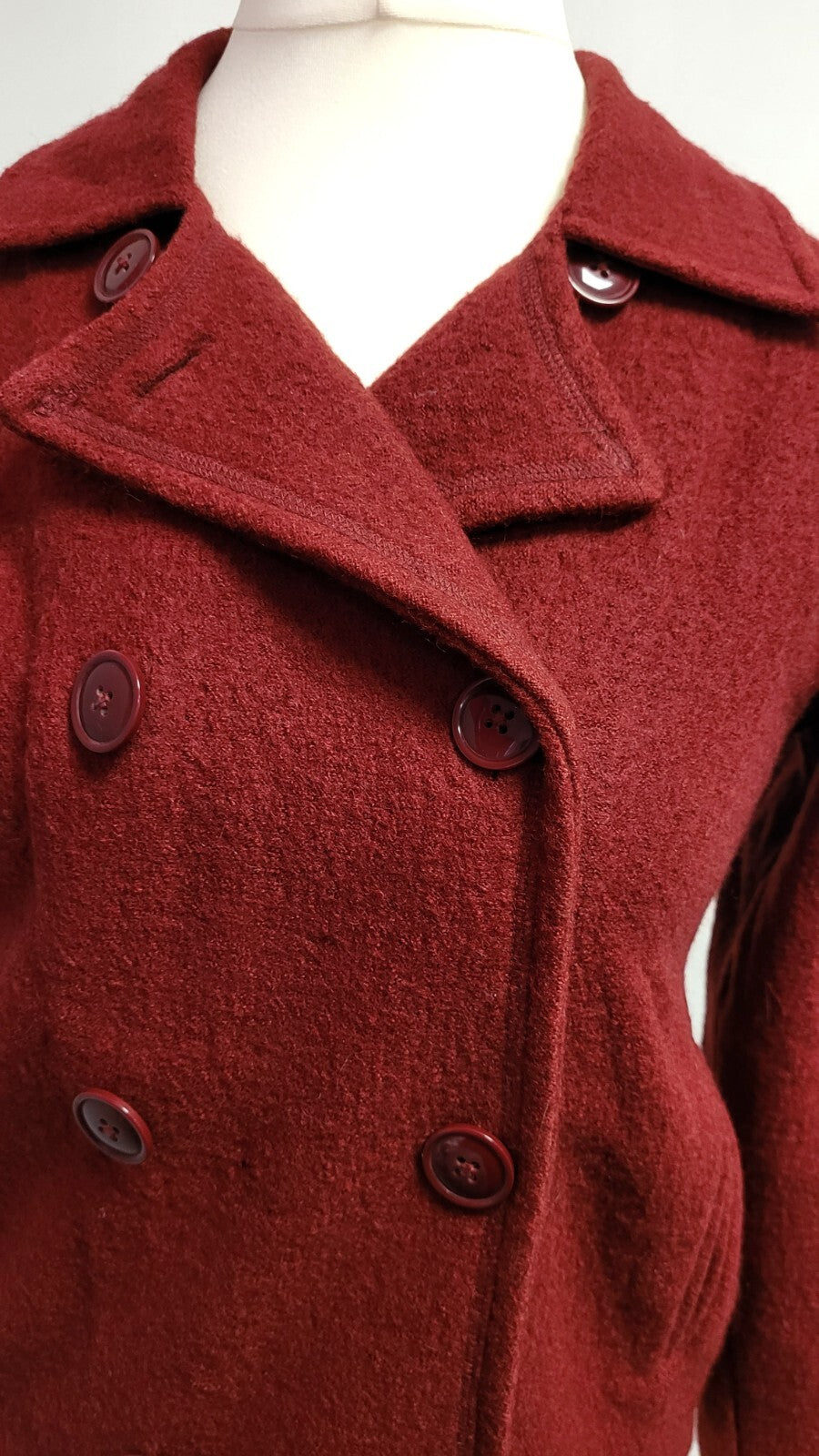 GAP Wool Jacket UK-Small Red Short Double Breasted Button Front  Pre-Owned