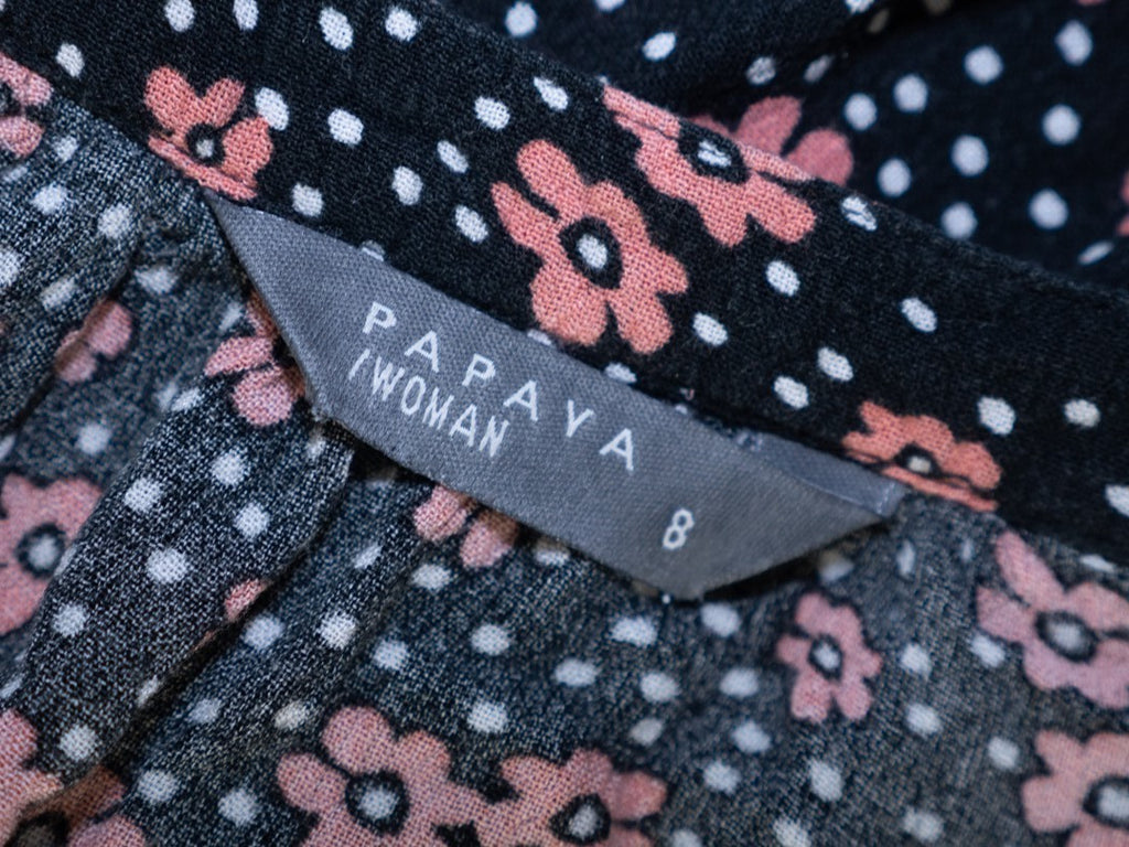 Papaya Woman Black/White/Brown Floral Long Sleeve Size 8 Top Pre-Owned