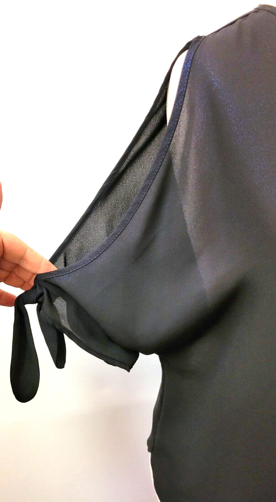 Blouse UK8 Black/Blue Sparkle Cold Shoulder Sleeves by Papaya Pre-Owned