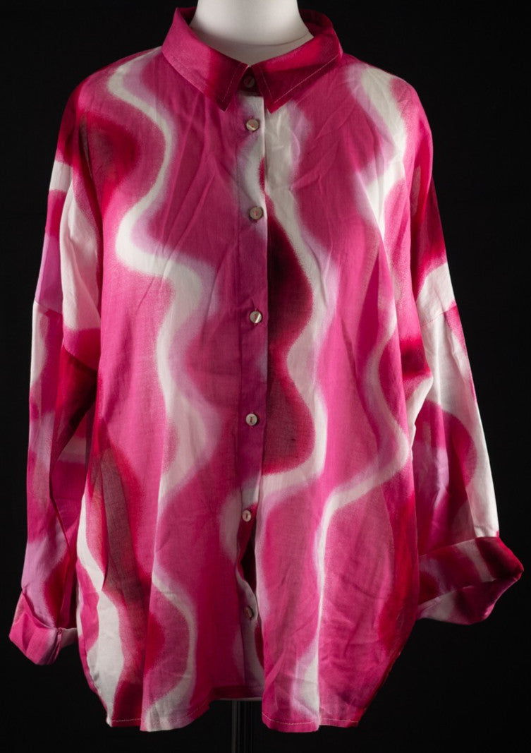 Primark Pink Wave Pattern Long Sleeve Shirt Size XS Pre-Owned