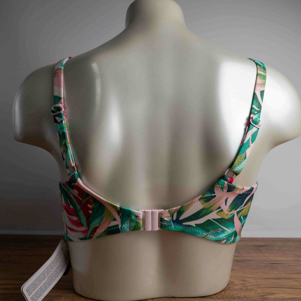 Fantasie women's bikini top beige green pink tropical floral print adjustable straps