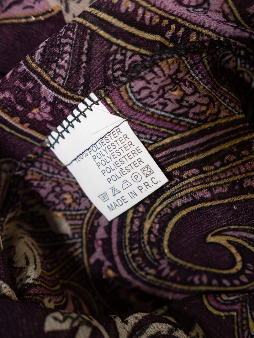 Rijiari purple semi-sheer floral top with beaded pattern and half sleeves.