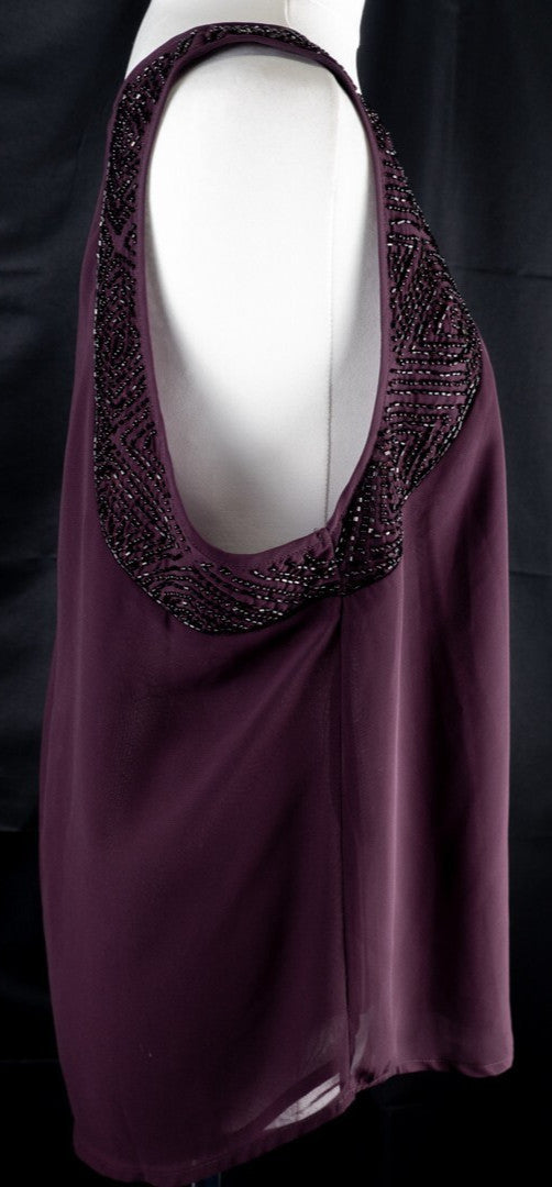 Topshop Plum Jewelled Vest Size 12 | Pre-Owned