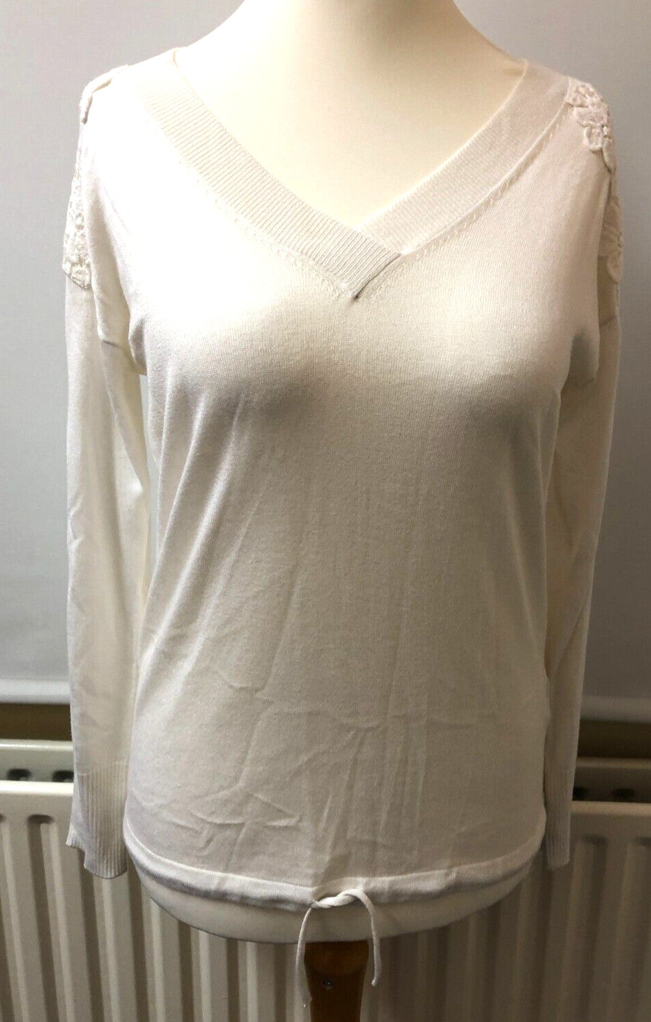 M&amp;S Summer Top Small Soft White V-Neck Long Sleeve New with Tags
