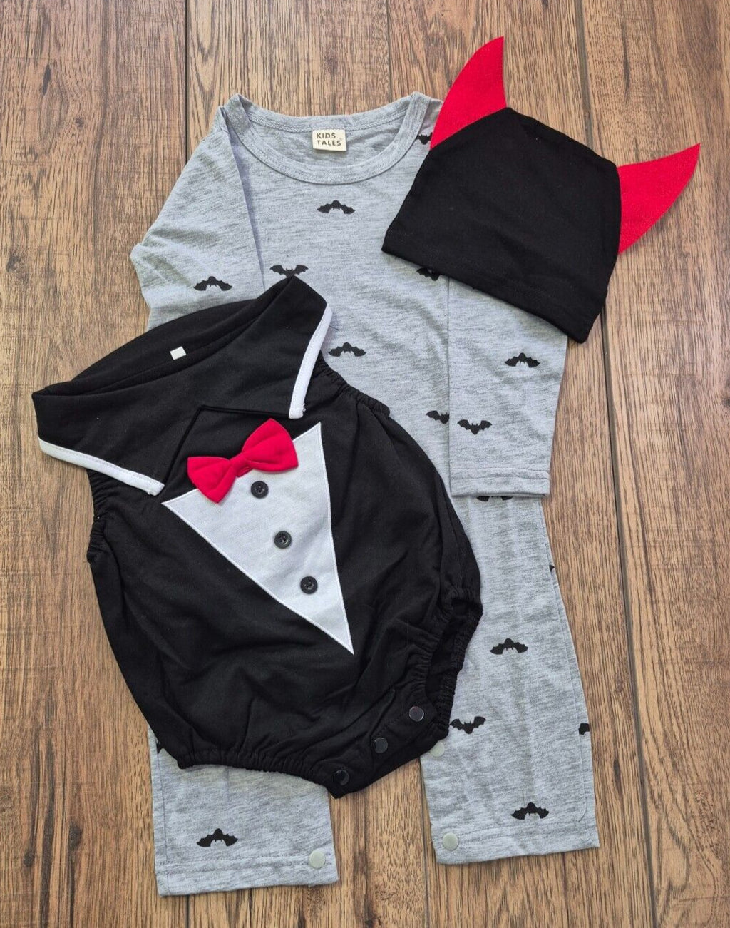 Kids Tales 3-Piece Halloween Costume &amp; Babygrow Grey/Black 80cm NWT