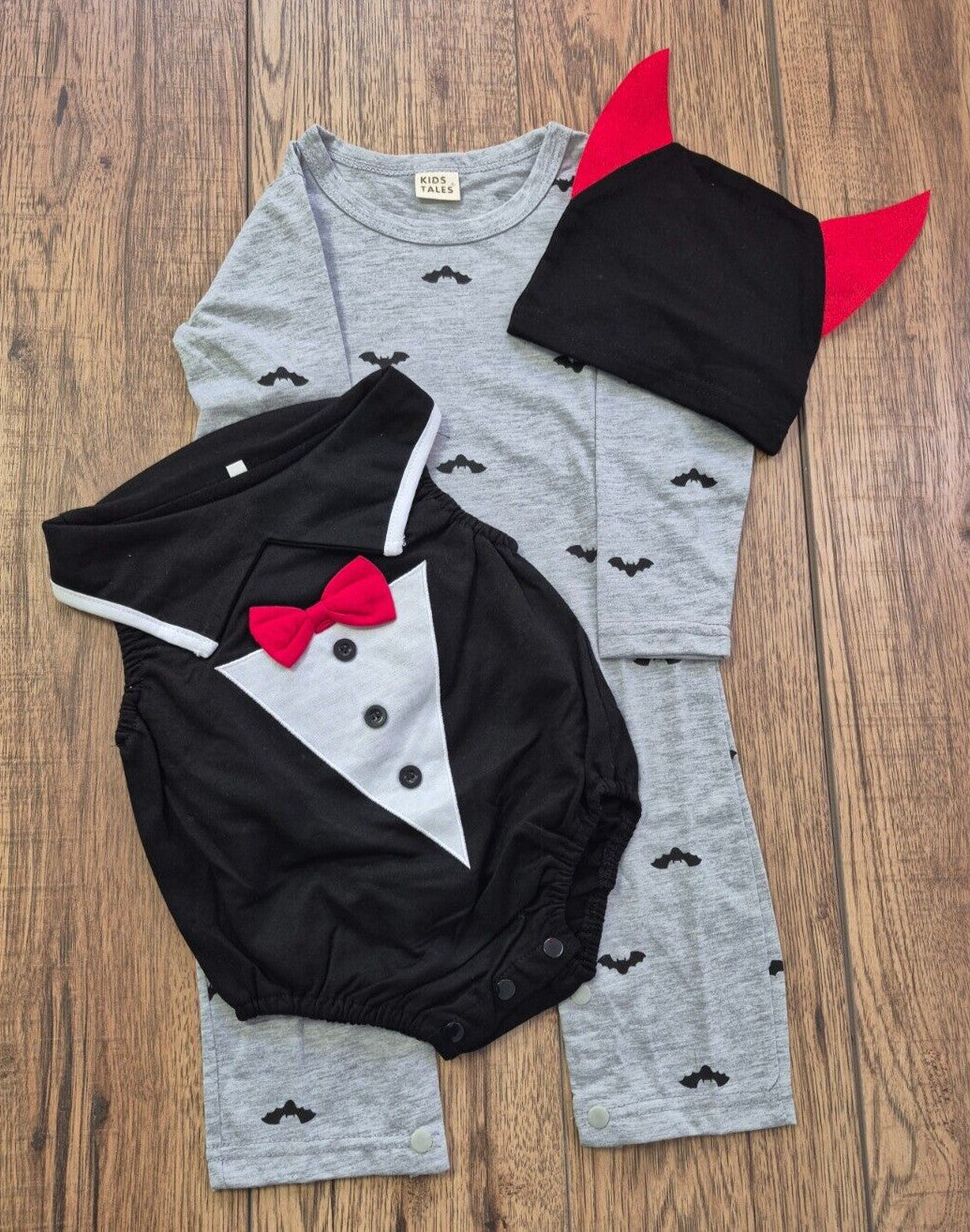 Kids Tales 3-Piece Halloween Costume &amp; Babygrow Grey/Black 80cm NWT