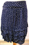 Monsoon Skirt UK10 Navy/White Polka Dot Tiered Bottom Knee Length Pre-Owned