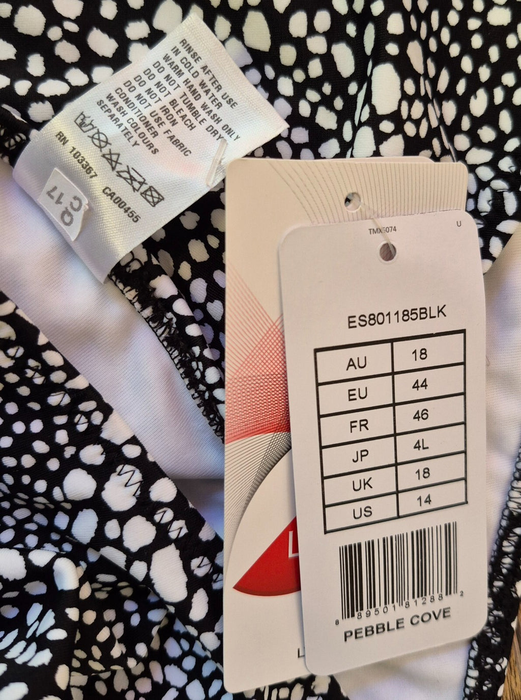 Elomi 'Pebble Cove' Bikini Bottoms Black/White UK 18 NWT