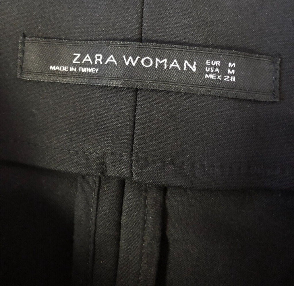 Zara Pencil Skirt UK-Medium Black Knee Length Side Zip Black Slit  Pre-Owned