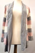 Pure &amp; Natural Womens Cardigan M/L Grey/Pink/Cream Stripe Open Front BNWT
