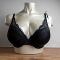 John Lewis black lace trim bra with underwire support and elegant lace detailing.