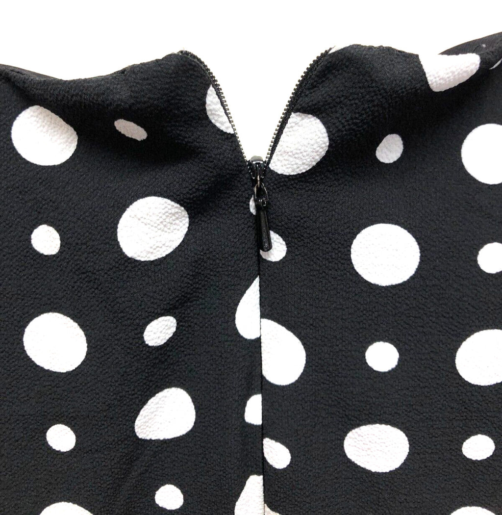 Wallis Dress UK12 Black/White Spot Fit and Flare Knee Length Sleeveless