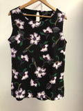 Next Top UK10 Black Floral Print Tunic Sleeveless Round Neck Pre-Owned