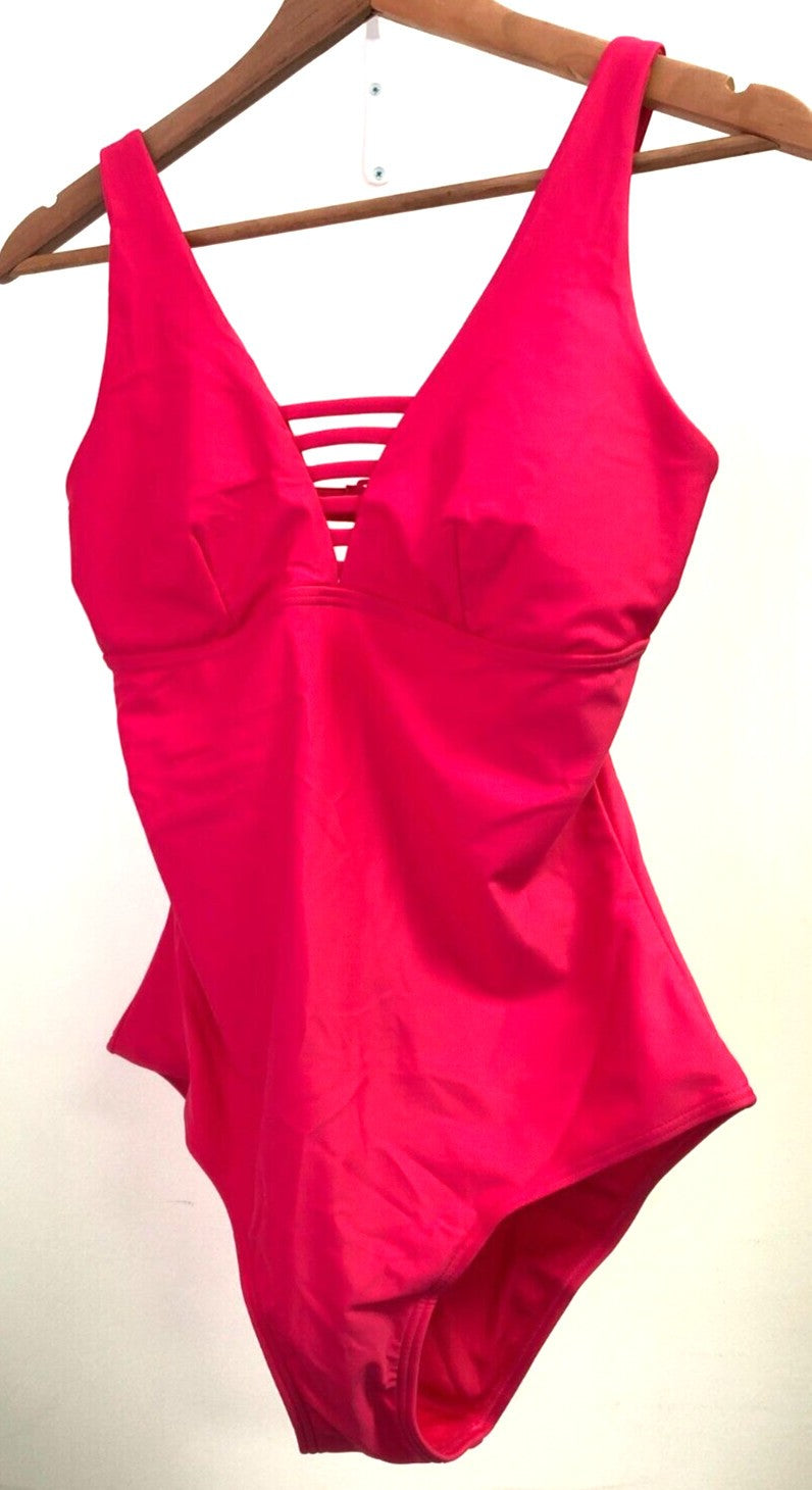 Simply Yours pink one-piece swimsuit padded plunge cut-out detail adjustable straps new with tags