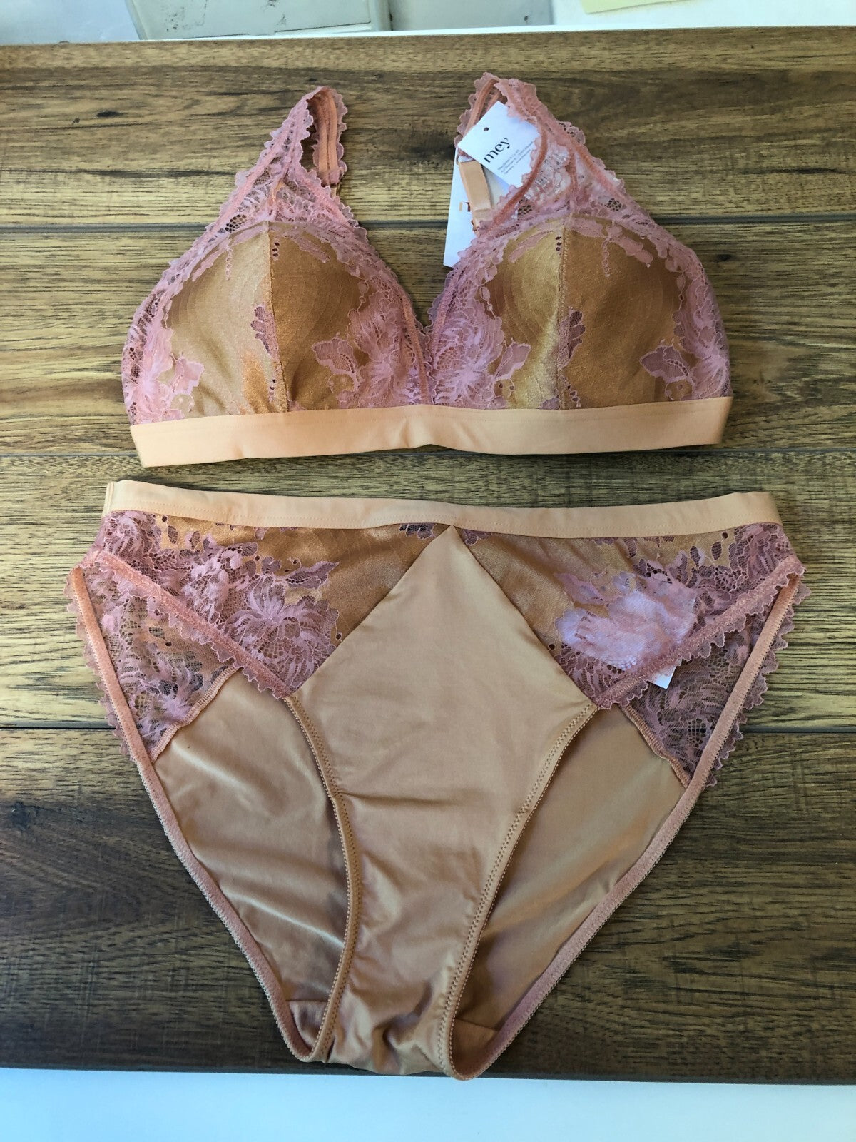 Bra &amp; Brief Set XL Burned Clay Balconette 97% Polyamide Non wired Padded  BNWT