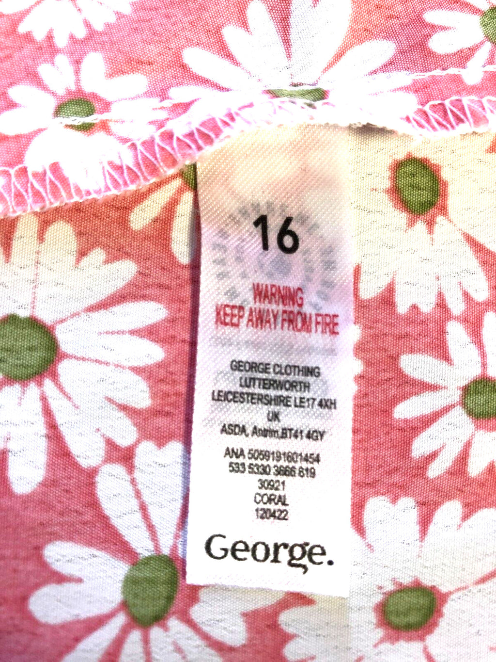 George  Dress UK16 Coral Daisy Print Midi Side Split Square Neck Pre-Owned