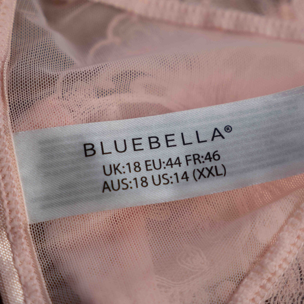 Bluebella pale pink lace briefs with delicate detailing and tags attached.