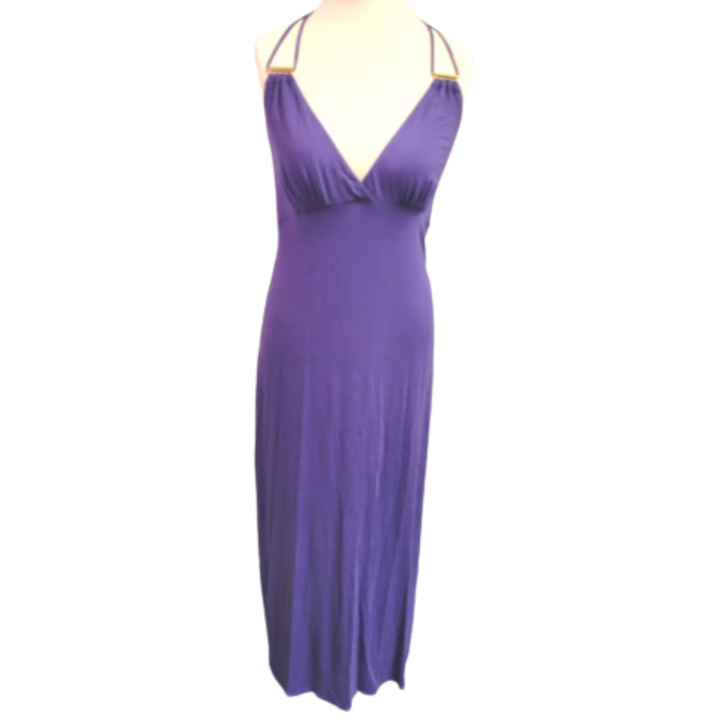 Bisbigli Long Violet Halter Neck Dress Size 44 BNWT